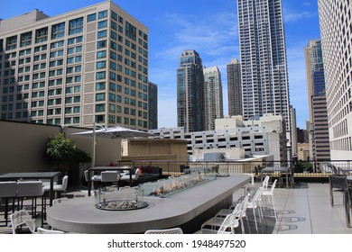 Chicago, USA - August 1, 2016: Rooftop Bar At The Gwen, A Luxury Collection Hotel, Located On Michigan Avenue.