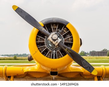 Chicago, USA - Chicago, USA - August 1, 2019: The famous T-6 Texan Warbird on the tarmac.