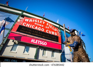 Chicago, USA - August 12, 2015: The famous signage on a warm summer's night at Wrigley Field