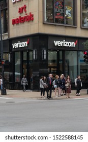 Chicago, USA - Circa 2019: Verizon Wireless Store On Busy City Street Corner During Day Time