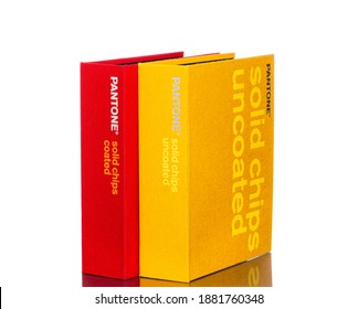 Chicago, USA - December 24, 2020: Pantone Books With Sample Color Chips For Graphic Artists. 