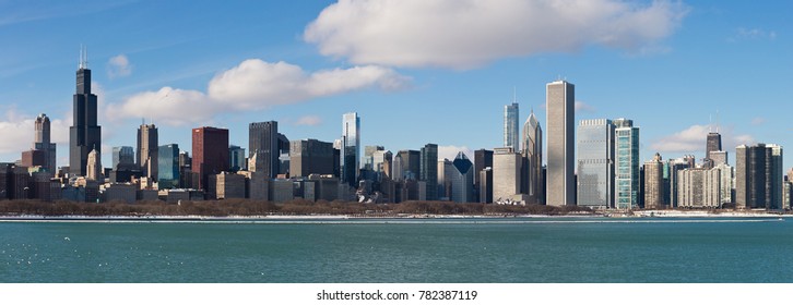 Chicago, USA - December 27, 2017: A panoramic view of the Skyline of the city of Chicago, Illinois.