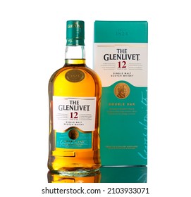Chicago, USA - January 10, 2021:  A Glenlivet 12 years blended scotch whiskey 1.75 L bottle. The Glenlivet Whisky is a unique single malt scotch experience created by selecting unique casks and 