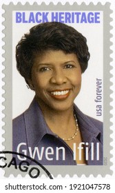 CHICAGO, USA - JANUARY 30, 2020: A Stamp Printed In USA Shows Gwendolyn Gwen L Ifill  (1955-2016), Series Black Heritage, 2020 