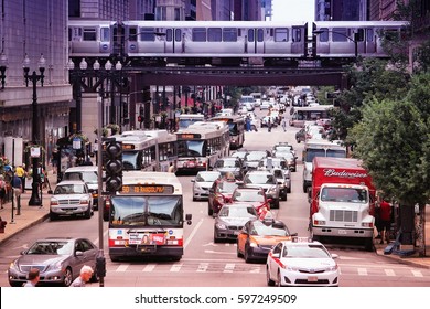 CHICAGO, USA - JUNE 26, 2013: People drive downtown on June 26, 2013 in Chicago. Chicago is the 3rd most populous US city with 2.7 million residents (8.7 million in its urban area).