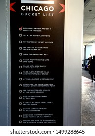 Chicago, USA; June 27, 2019: A Checklist Of Recommended Activities For A Tourist Visiting The City, Found At The Sky Deck In Willis Tower, Itself An Iconic Place To Visit.