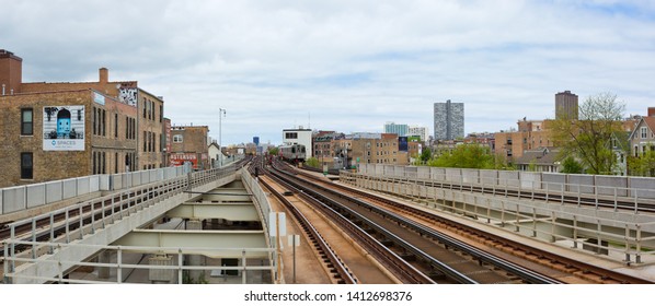 Chicago, USA - May 31, 2019: Chicago L Train Tracks In Chicago.