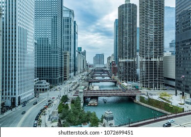 Chicago, USA, October 12, 2014 - Chicago River And Skyline