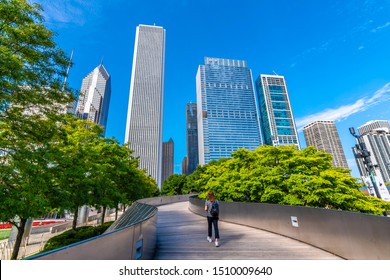 Chicago, USA - September 18, 2019 : BP Pedestrian Bridge View In Chicago City