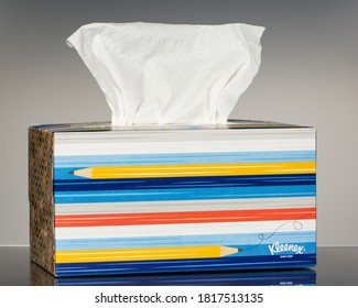 Chicago, USA - September 18, 2020: A Box Of Kleenex Brand Tissues.