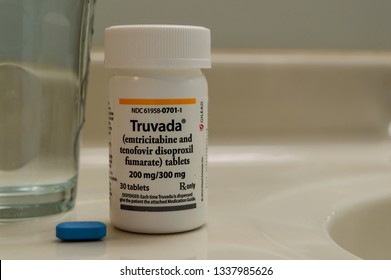 Chicago, USA-March 13, 2019: Truvada Or PrEP Is A Prescription Medication Used To Treat HIV Infection And Also Prevent HIV Infection. Modern Medicine, Chronic Illness.