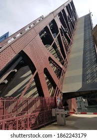 Chicago Wells Street Bridge, Drawbridge Or Bascule Bridge Raised Vertical During The 2020 George Floyd Race Riots