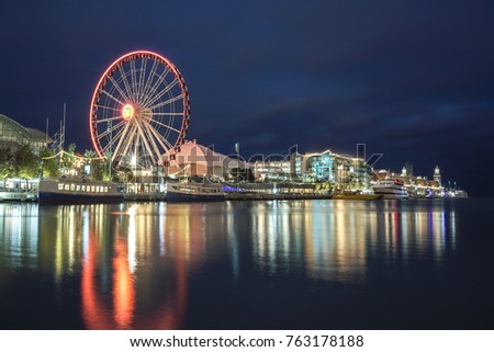 Chicago's Navy Pier with lighted Ferris Wheel at Night