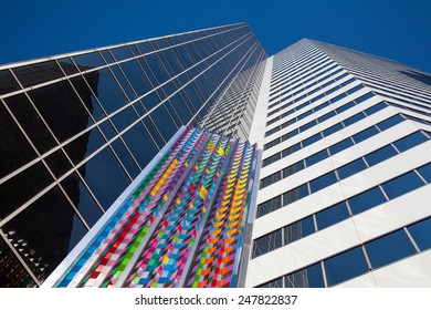 Chicago,USA-June 11,2013:Art Sculpture On The Wall Of A Skyscraper In Chicago, USA