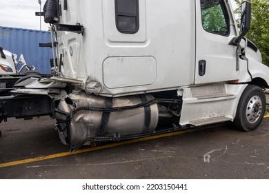 Chica,Illinois, USA-July 1 2022:semi Truck With Damage After Crash