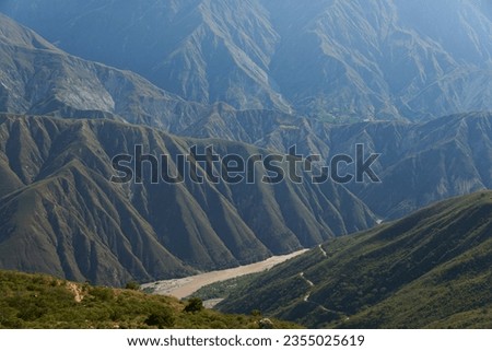 Chicamocha Canyon, mountainous Andean scenery in Santander, Colombia under the morning sunlight.