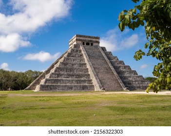 Chichen Itza Temple of Kukulcán at Yucatán, Mexico. Sunny weather perfect blue sky. Chichen Itza was one of the largest Maya cities. popular tourist Attraction destination