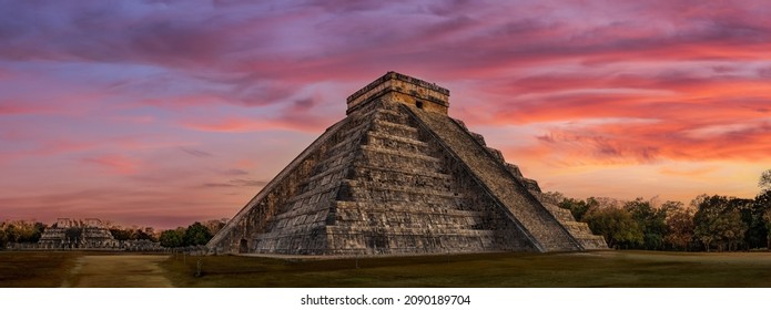 Chichenitza In Mexico During Red Sunset