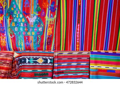 CHICHICASTENANGO, GUATEMALA - MARCH 22 2013: Traditional guatemalan fabric on a lokal market. 