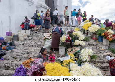 Chichicastenango Guatemala - October 10, 2019: There are many vendors on the stands at the market in Chichicastenango.