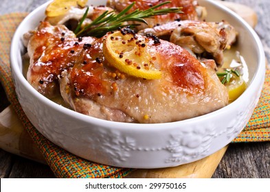 Chicken Baked With Lemon, Mustard And Rosemary