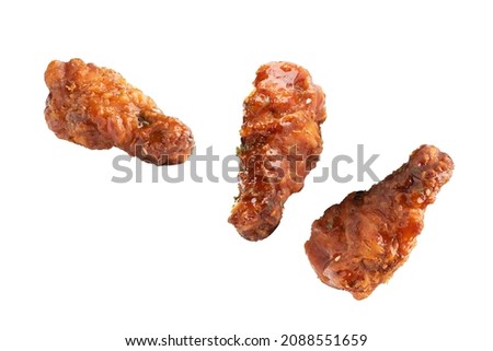 chicken barbecue roasted sauce dicut isolated, Baked chicken wings with sesame and sauce. Food background with copy space. 