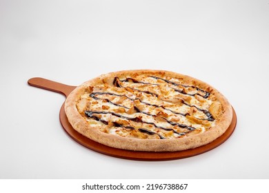 Chicken BBQ Ranch Pizza Served In A Dish Isolated On Grey Background Side View Of Fastfood