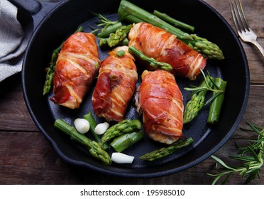 Chicken Breast Wrapped In Parma Ham With Green Asparagus