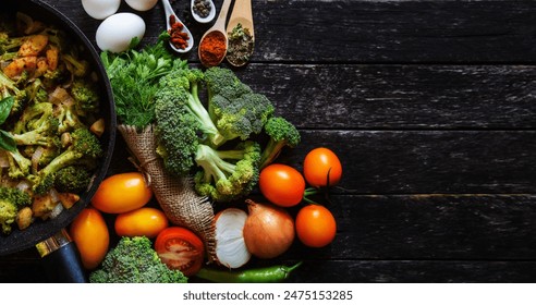 chicken and broccoli - vegetable sauté, fresh broccoli and orange tomatoes, chicken,  mushrooms, carrots and potatoes. organic and vegan food kitchen	 - Powered by Shutterstock