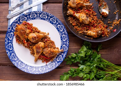 Chicken With Buckwheat On The Table, Cooking At Home