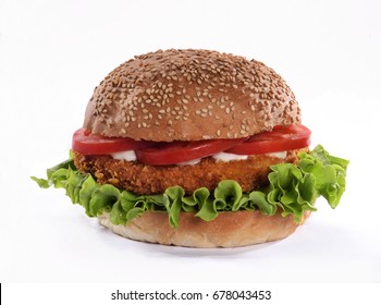 Chicken Burger Isolated On White Background.