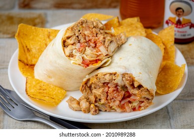 Chicken Burrito With Nacho On A Plate