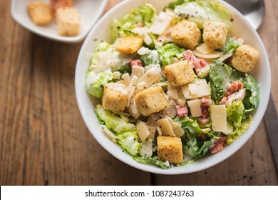 Chicken Caesar Salad With Bacon, Parmesan And Croutons