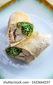 Chicken Caesar Salad Wrap Sandwich With Kale And Parmesan Cheese