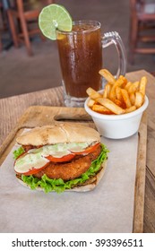 Chicken Ciabatta With Fries And Ice Te