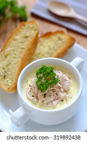 Chicken Cream Soup With Garlic Bread