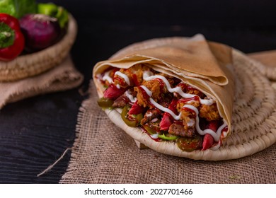 Chicken crepe, hot dog and burger - Shutterstock ID 2027701466