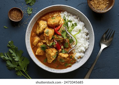 Chicken curry rice chili and young onion in bowl. - Powered by Shutterstock