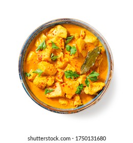 Chicken curry - traditional indian food  isolated on white background