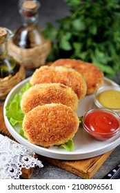 Chicken Cutlets Fried In Panko Breadcrumbs.