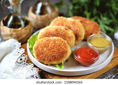 Chicken Cutlets Fried In Panko Breadcrumbs.