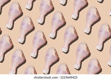 Chicken Drumstick Pattern On A Pink Background. Background Of Chicken Pieces