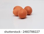 Chicken egg isolated on white background. Cage free chicken eggs. Chicken eggs with brown color. 