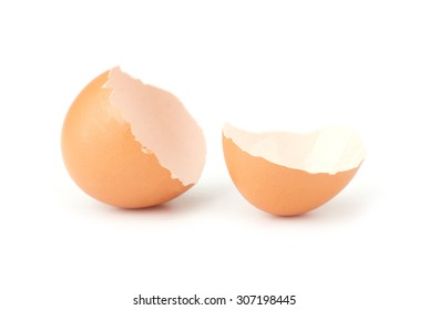 Chicken Eggs And Egg Shell Closeup Isolated On White Background