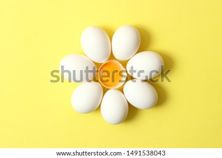 chicken eggs on a colored background. Farm products, natural eggs.
