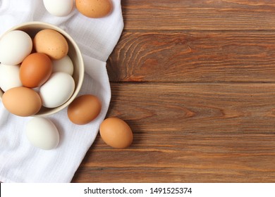 chicken eggs on the table. Farm products, natural eggs.
