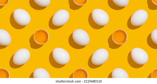 Chicken eggs pattern. Festive Easter background from eggs.