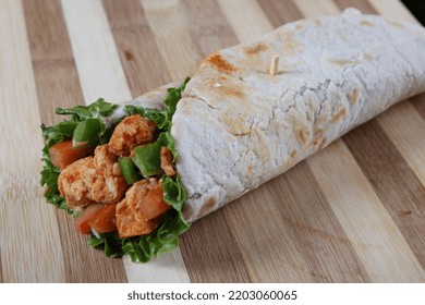 Chicken Fajita Wrap In Large Size Present Wood Tray