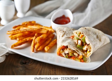 Chicken Fajita Wrap Sandwich With French Fries