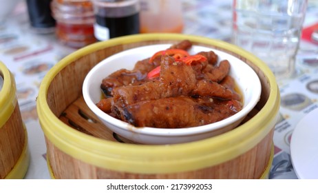 Chicken Feet Dim Sum On A Bamboo Steamer